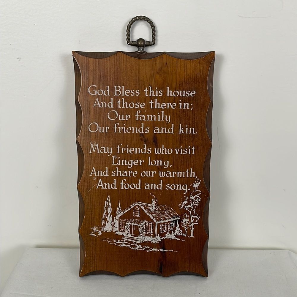 Vintage Wooden Plaque Beveled Home Blessing Palestine Products 80s